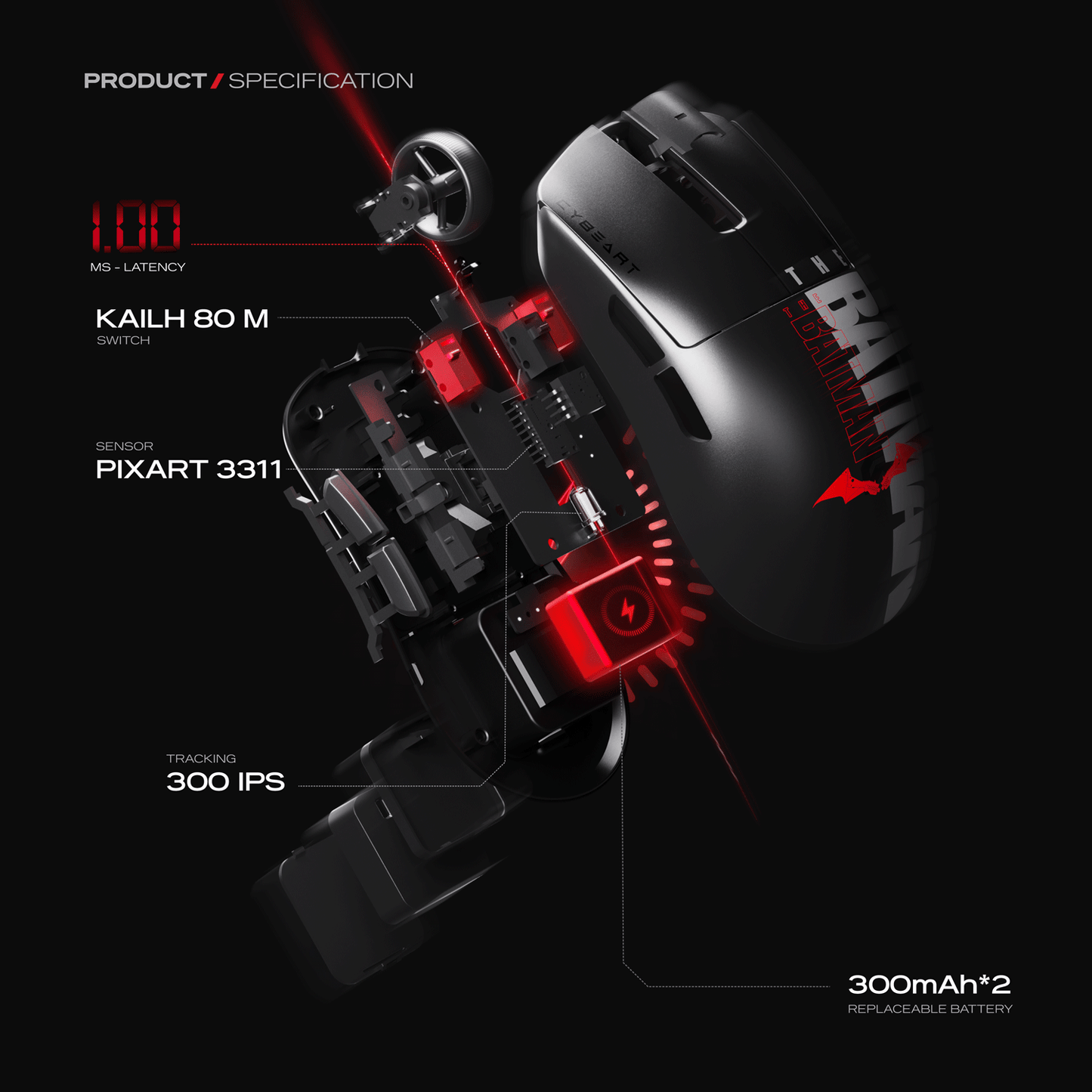 Artemis - The Batman | 1K 52g Ultra-light Hot-Swap Tri-Mode Gaming Mouse